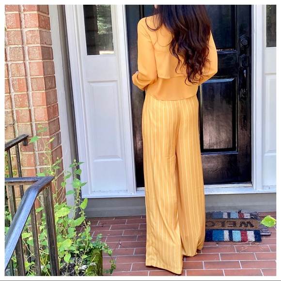 Chic Mustard striped wide leg palazzo pants - Picture 5 of 10